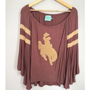 Judith March Women's Size S Brown Rodeo Cowboycore Western Top Bell Sleeve Shirt